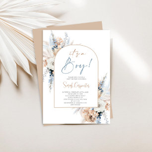 Boho Blommigt Pampas Grass Baby Shower Boy Inbjudningar