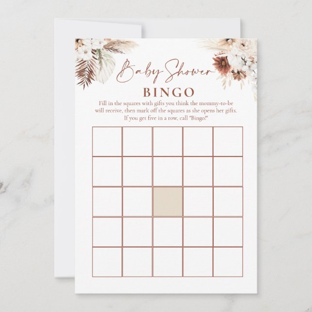 Boho Blommigt Pampas Grass Baby Shower Games Inbjudningar (Framsida)