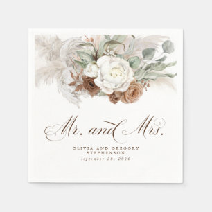 Boho Blommigt Pampas Grass Bröllop Napkins Pappersservett