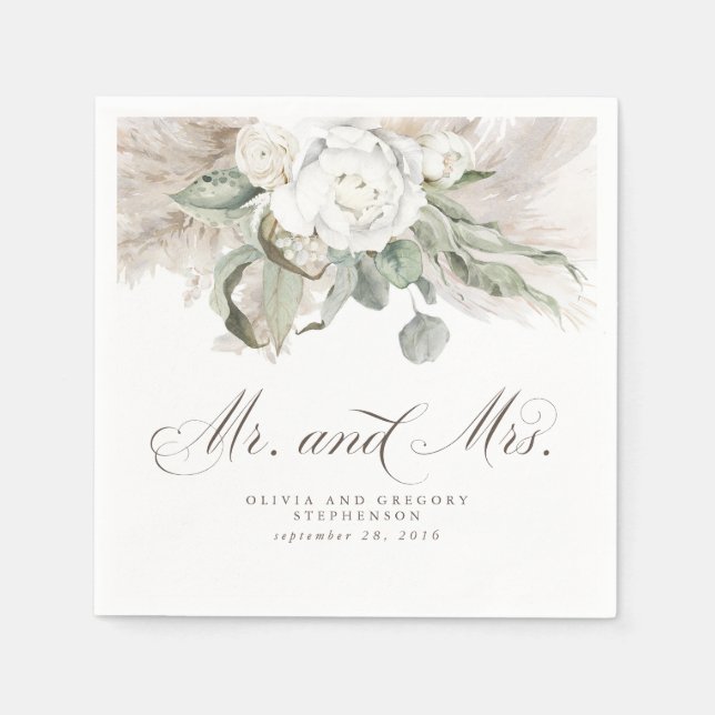 Boho Blommigt Pampas Grass Bröllop Pappersservett (Framsidan)