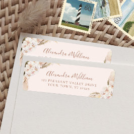 Boho Blommigt Pampas Grass Bröllop Returadress Etikett