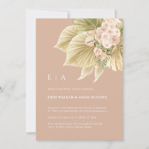 Boho Blommigt Pampas Grass Handflatan Dusty Rosa B Inbjudningar