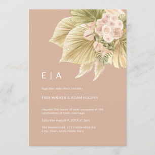Boho Blommigt Pampas Grass Handflatan Rosa Bröllo Inbjudningar