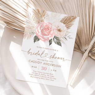 Boho Blommigt Pampas Grass Möhippa Inbjudningar