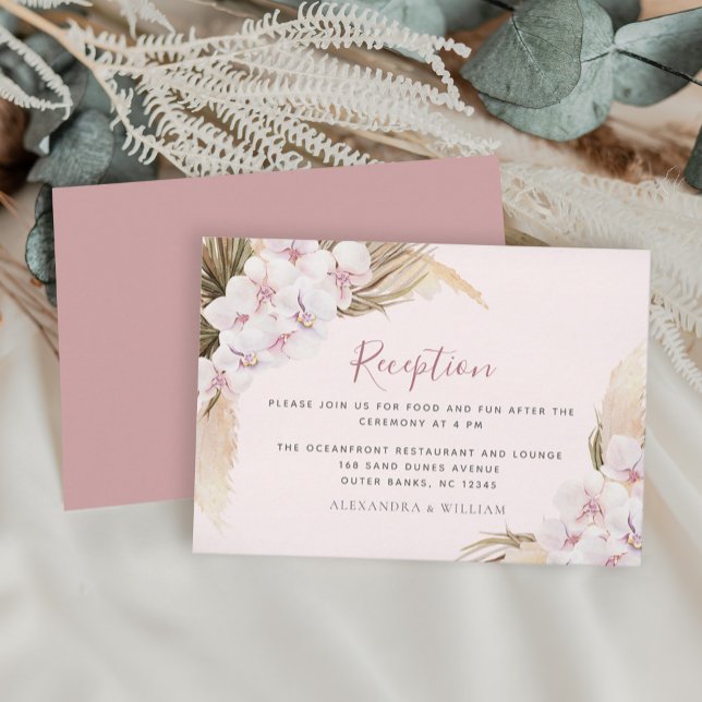 Boho Blommigt Pampas Grass Orchid Wedding Receptio Tilläggskort (Skapare uppladdad)