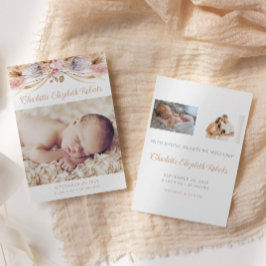Boho Blommigt Pampas Grass Photo Birth Notice Tack Kort