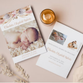 Boho Blommigt Pampas Grass Photo Birth Notice Tack Kort
