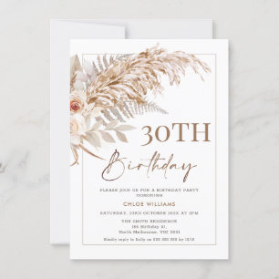 Boho Blommigt Pampas Grass Ram Birthday Inbjudningar