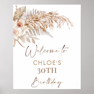 Boho Blommigt Pampas Grass Ram Birthday Välkommen Poster