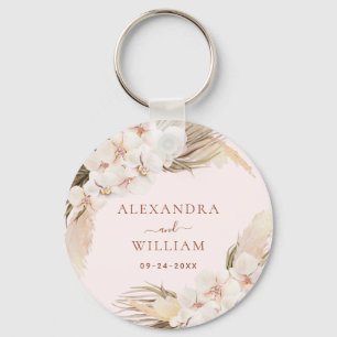 Boho Blommigt Pampas Grass Rustic Wedding Favor Nyckelring