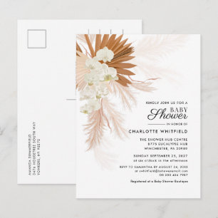 Boho Blommigt Pampas Grass Terracotta Baby Shower Inbjudan Vykort