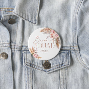Boho Blommigt Pampas Ro Guld Bride Squad Knapp