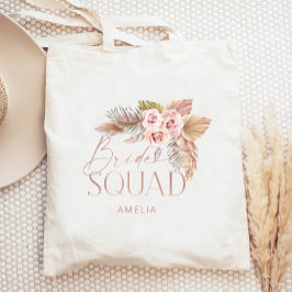 Boho Blommigt Pampas Ro Guld Bride Squad Tygkasse