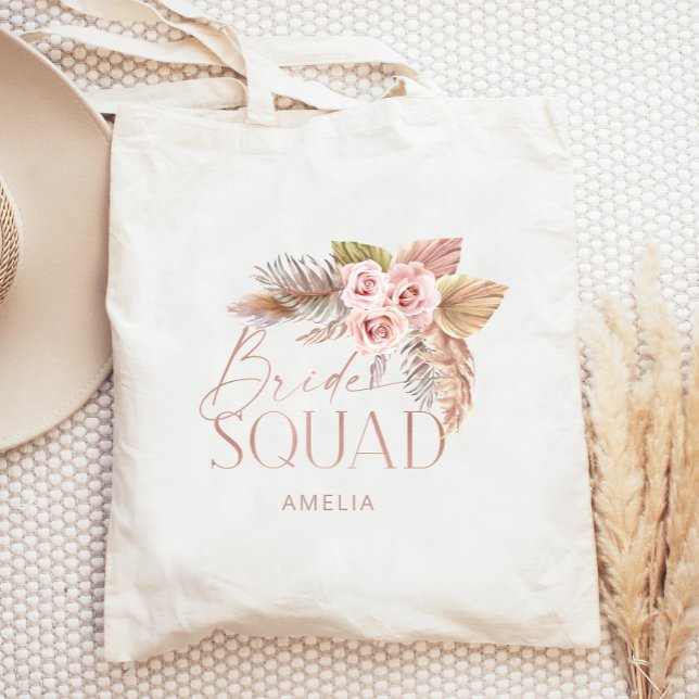 Boho Blommigt Pampas Ro Guld Bride Squad Tygkasse (Skapare uppladdad)
