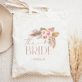 Boho Blommigt Pampas Ro Guld Bride Tygkasse