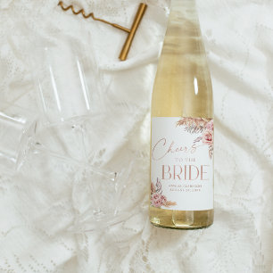 Boho Blommigt Pampas Ro Guld Cheers Vinflaska Etikett