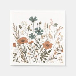 Boho blommigt papper party napkin, vilda blommor pappersservett