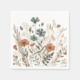 Boho blommigt papper party napkin, vilda blommor pappersservett