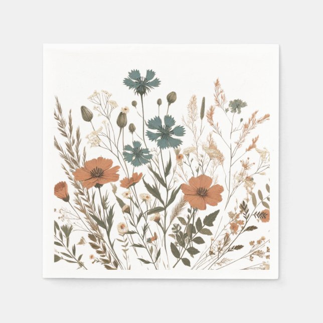 Boho blommigt papper party napkin, vilda blommor pappersservett (Framsidan)