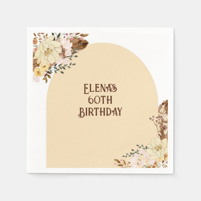 Boho Blommigt Party Napkin Elegant Birthday Pappersservett (Framsidan)