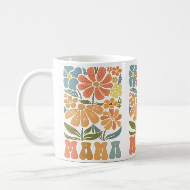 Boho Blommigt Pastel MAMMA Gift Kaffemugg (Vänster)