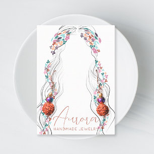 Boho Blommigt Pastel Vågigt Hair Girl Teckning Ear Visitkort