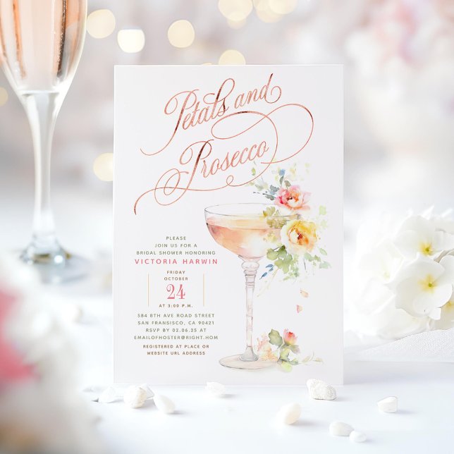 Boho Blommigt Petals och Prosecco Möhippa Inbjudningar (Modern Floral Bridal Shower Invitations)