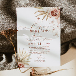 Boho Blommigt Photo Baptism-inbjudan Inbjudningar