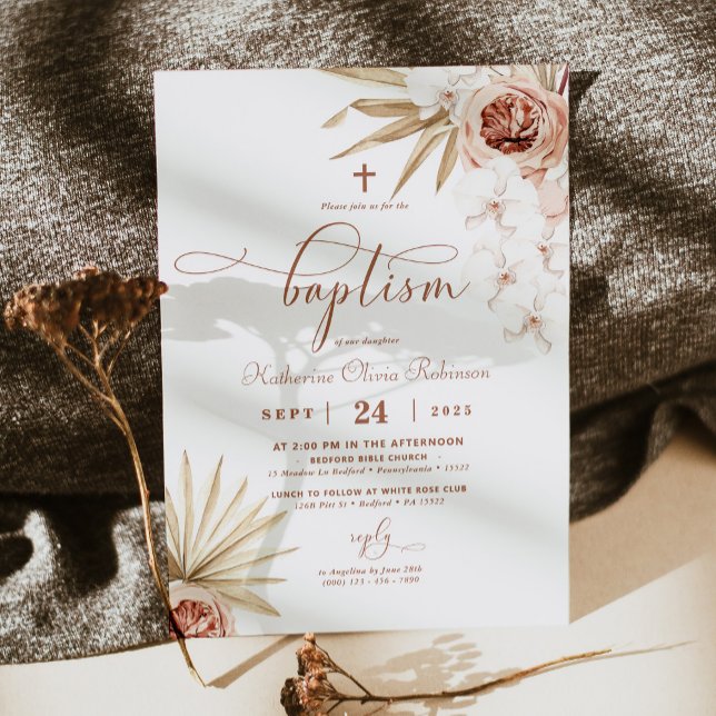 Boho Blommigt Photo Baptism-inbjudan Inbjudningar (Skapare uppladdad)