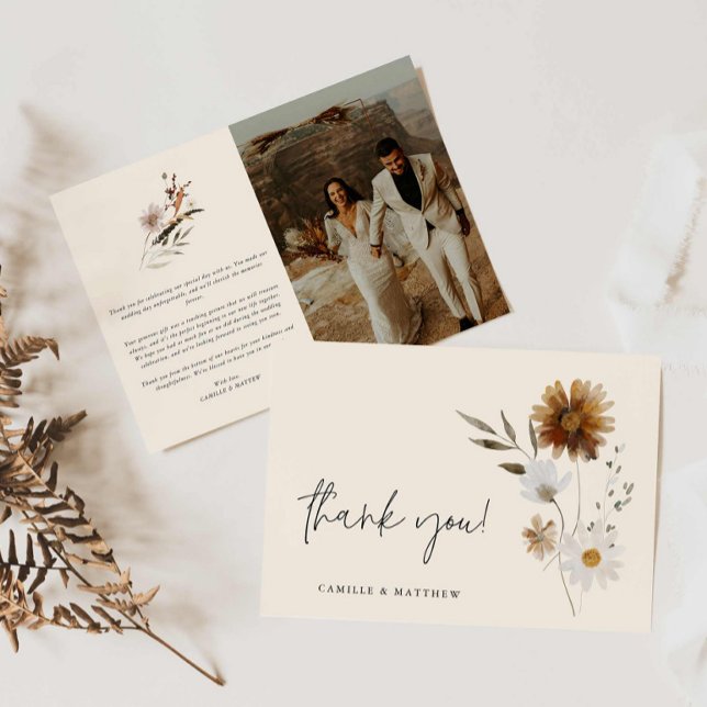 Boho Blommigt Photo Bröllop - tackkort Tack Kort (Elegant Boho Photo Wedding Thank you card)
