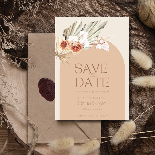 Boho Blommigt Photo Fall bröllop Spara datum Spara Datumet (Boho Pampas Grass Photo Wedding Save the Date)
