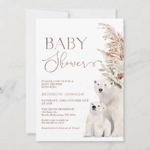 Boho Blommigt Polar Bear Unge Baby Shower Inbjudningar