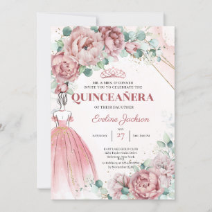 Boho blommigt Princess Dress Quinceanera Inbjudningar