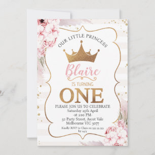 Boho Blommigt Princess Krona 1:a födelsedagsinbjud Inbjudningar