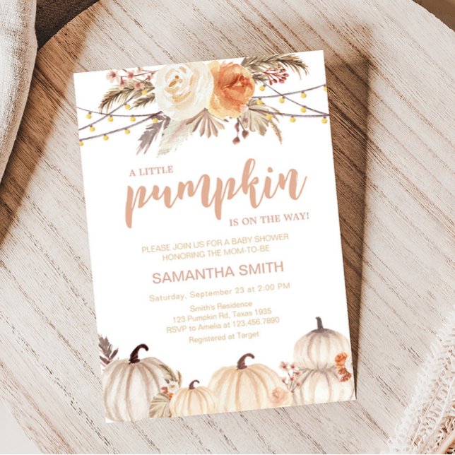 Boho Blommigt Pumpkin Baby Shower Inbjudningar (Boho Pumpkin Baby Shower Invitation)