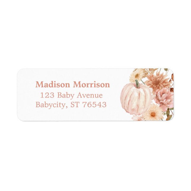 Boho Blommigt Pumpkin Baby Shower Returadress Returadress Etikett (Framsidan)