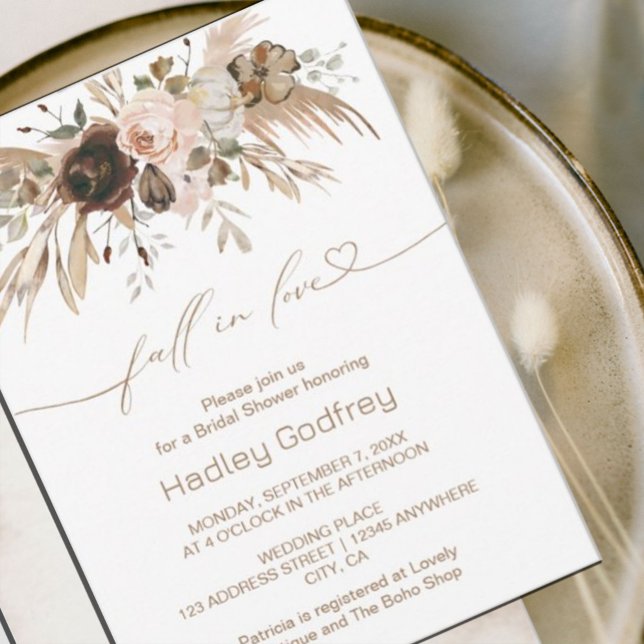 Boho Blommigt Pumpkin Fall i Kärlek Möhippa Inbjudningar (#fallinvitation #zazzlemade #fallfloral)