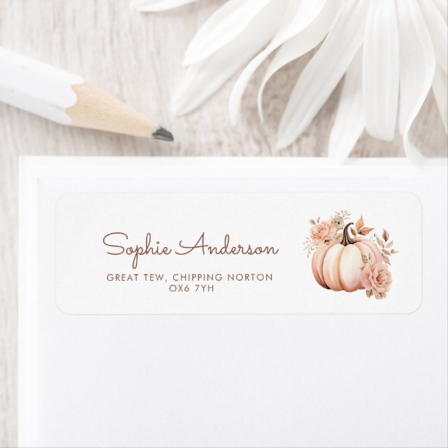 Boho Blommigt Pumpkin Returadress Etikett (Insitu)