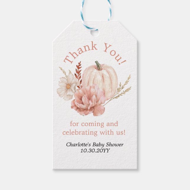 Boho Blommigt Pumpkin Tack Favor Gift-Märkre Presentetikett (Framsidan)