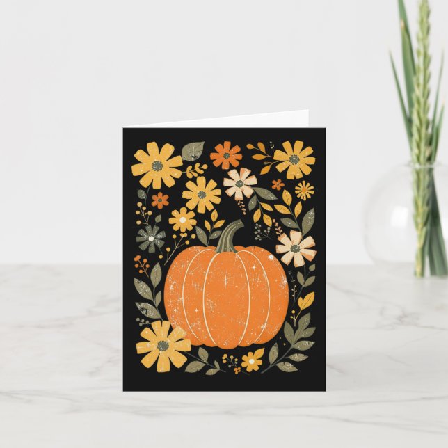Boho Blommigt Pumpkin Thanksgiving Autumn Fall Vib Kort (Framsida)