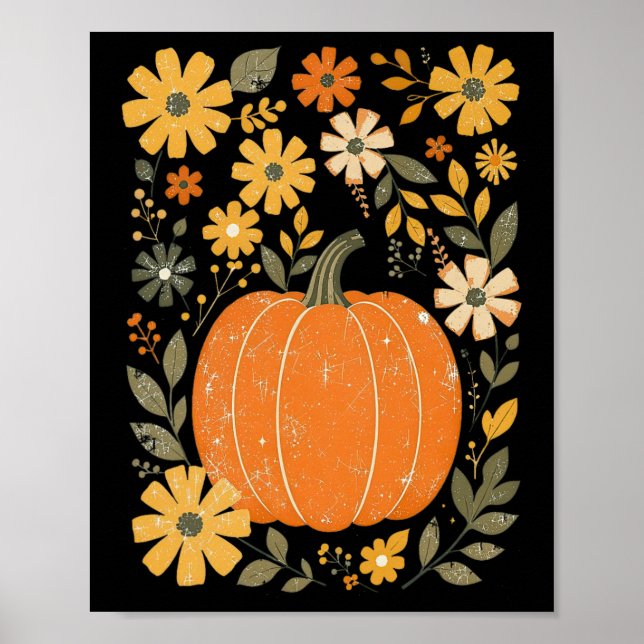 Boho Blommigt Pumpkin Thanksgiving Autumn Fall Vib Poster (Framsidan)