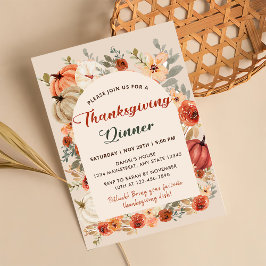 Boho Blommigt Pumpkin Thanksgiving Dinner Inbjudningar