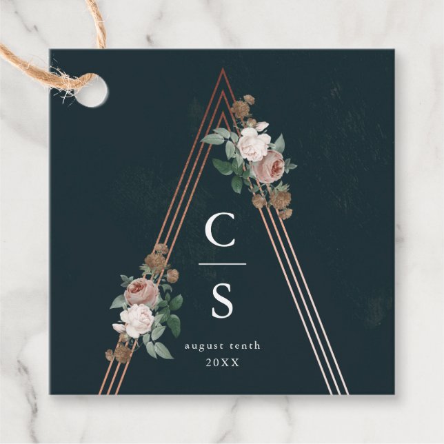 Boho blommigt pyramid strukturbröllop gynnar märkr gåvor etiketter (Framsida)