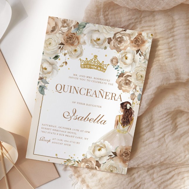 Boho Blommigt Quinceanera Champagne Mis Quince Ano Inbjudningar (Skapare uppladdad)