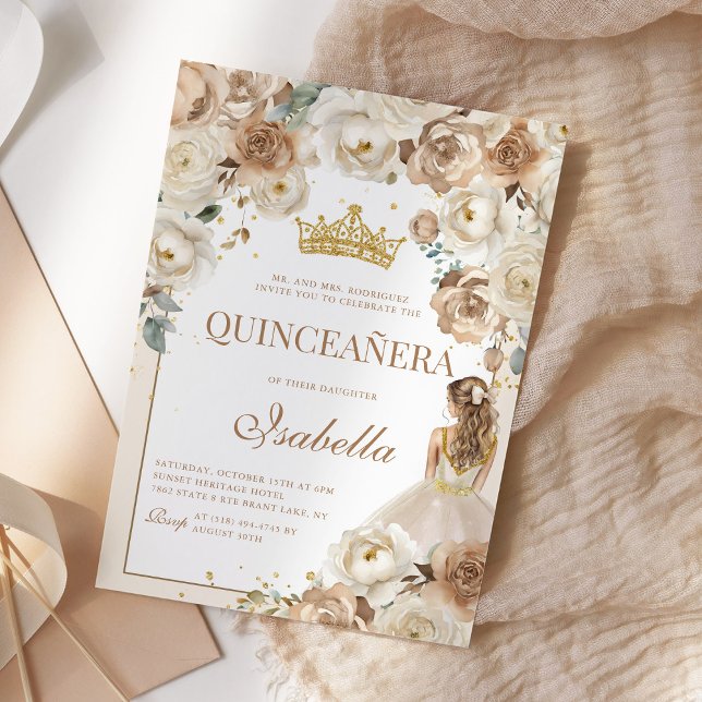 Boho Blommigt Quinceanera Champagne Mis Quince Ano Inbjudningar (Skapare uppladdad)