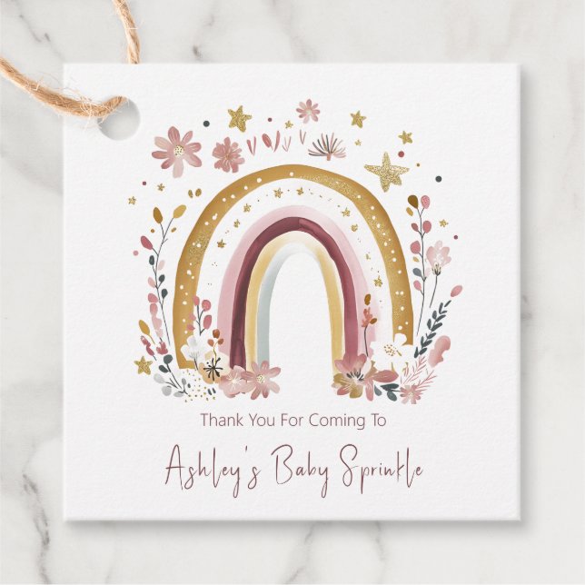 Boho Blommigt Rainbow Baby Sprinkle Tack Gåvor Etiketter (Framsida)