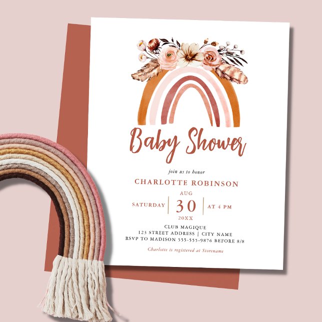 Boho Blommigt Rainbow Budget Baby Shower-inbjudan (Skapare uppladdad)