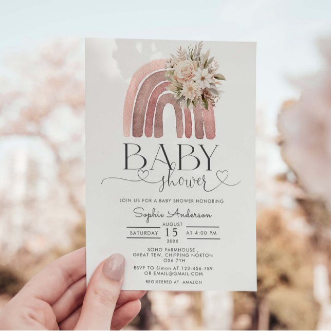 Boho Blommigt Rainbow Girl Baby Shower Inbjudningar (Skapare uppladdad)