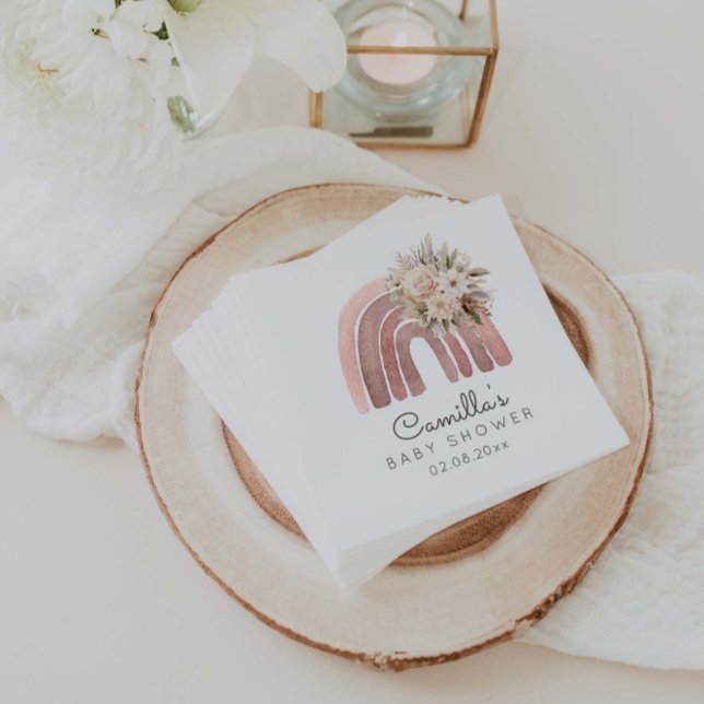 Boho Blommigt Rainbow Girl Baby Shower Pappersservett (Skapare uppladdad)