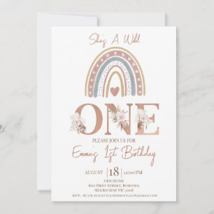 Boho Blommigt Rainbow Vild 1:a födelsedagen Inbjudningar